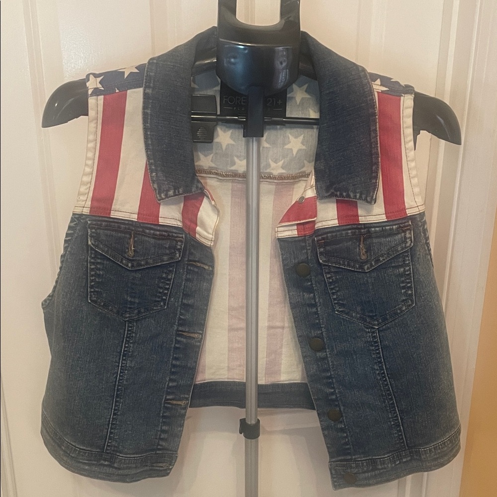 Forever 21 Blue and Red Jean Jacket